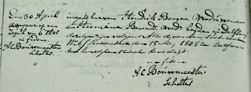 1808 Huwelijksakte Hendrik Borger