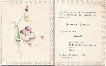 Geboortekaartje [1965] Hendrikus Johannes Borger